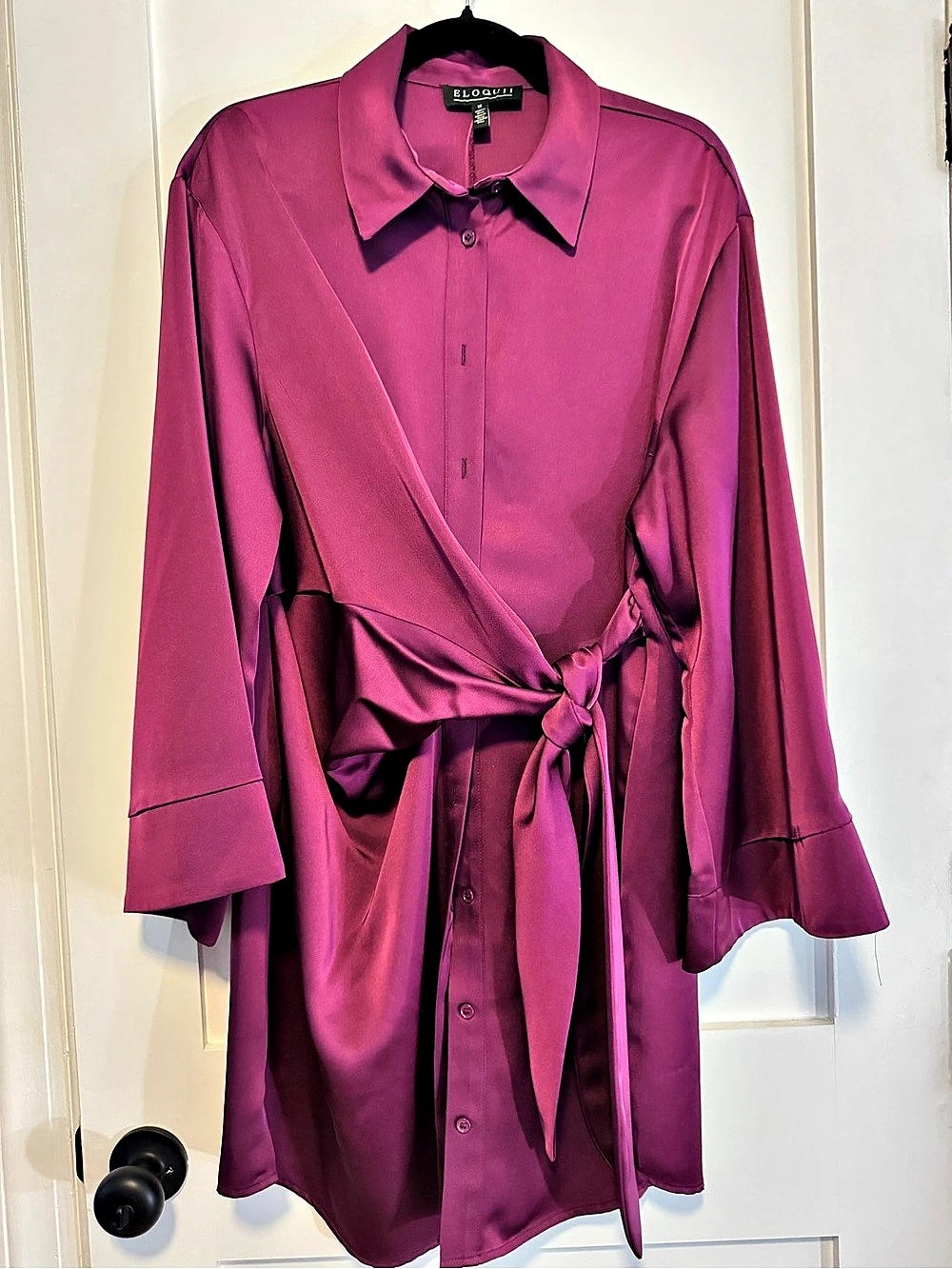 ELOQUII Tie-Front Oversized Midi Shirt Dress Pink Size 14